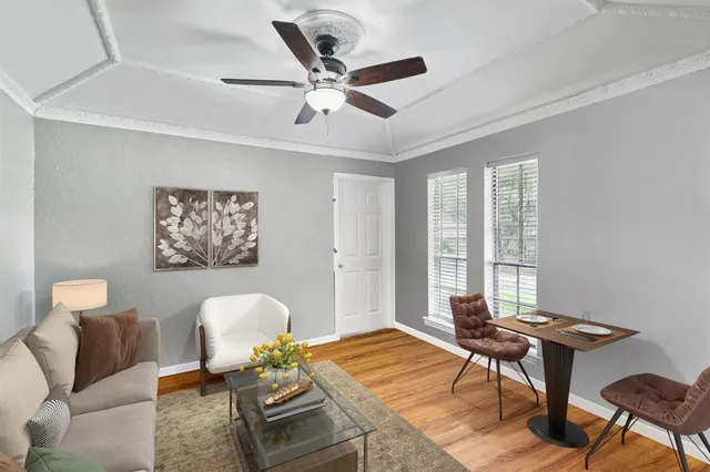 a workspace with furniture and a window