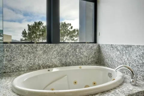 a bathroom with a bathtub