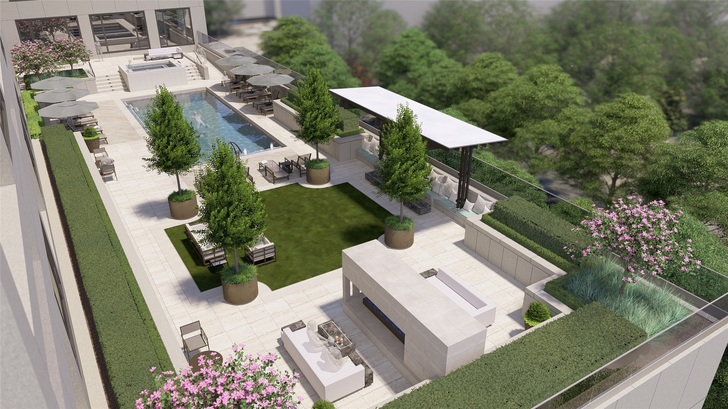 1111 Hermann Drive, Unit 28D Houston, TX 77004 - Photo 27 of 49 Shown is a rendering of the HOA’s planned pool enhancement, with construction expected to commence in early February 2026.