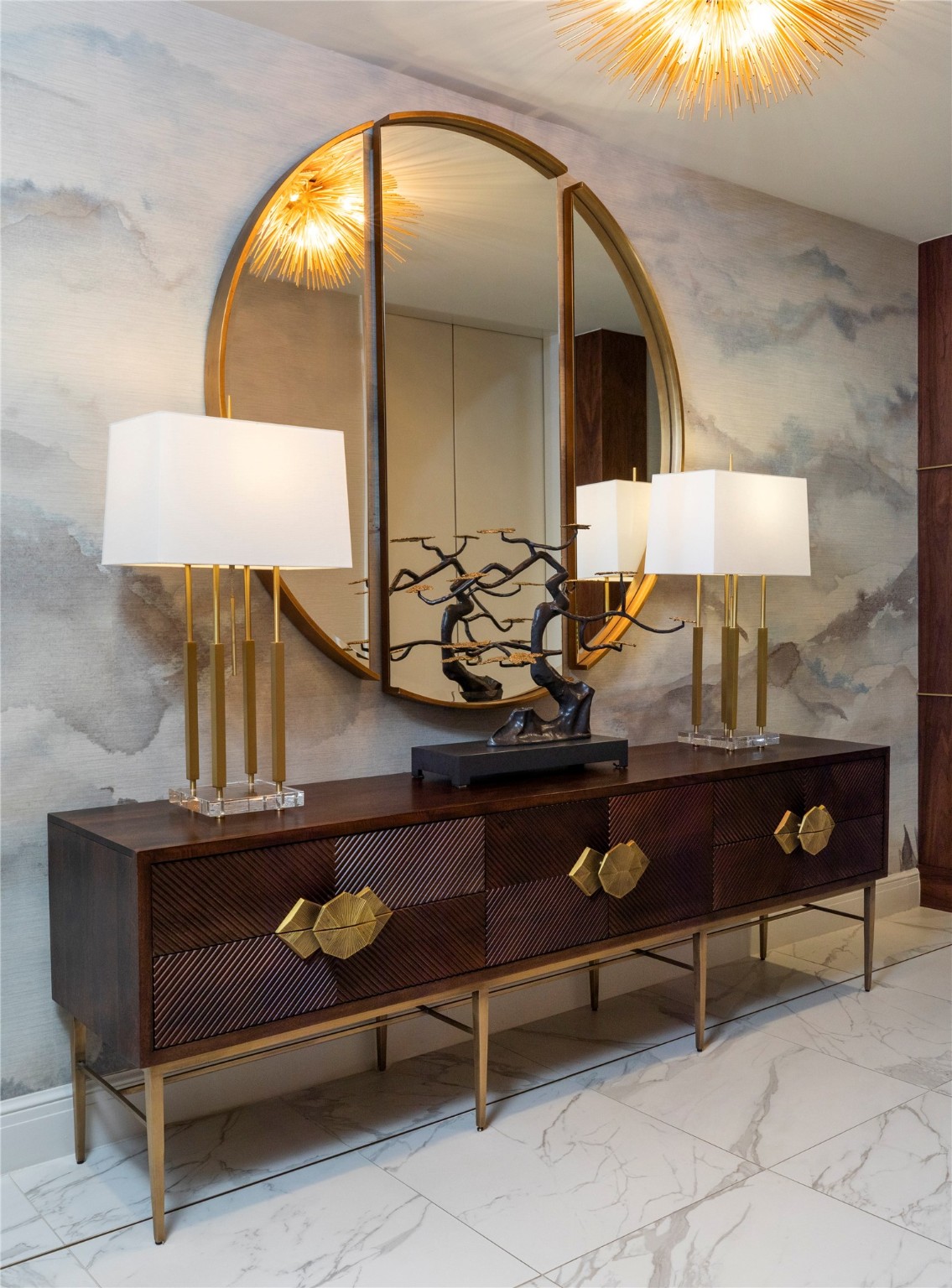 1111 Hermann Drive, Unit 28D Houston, TX 77004 - Photo 30 of 49 Soft lighting, refined finishes, and gorgeous wallpaper make this lobby corridor feel warm and sophisticated.