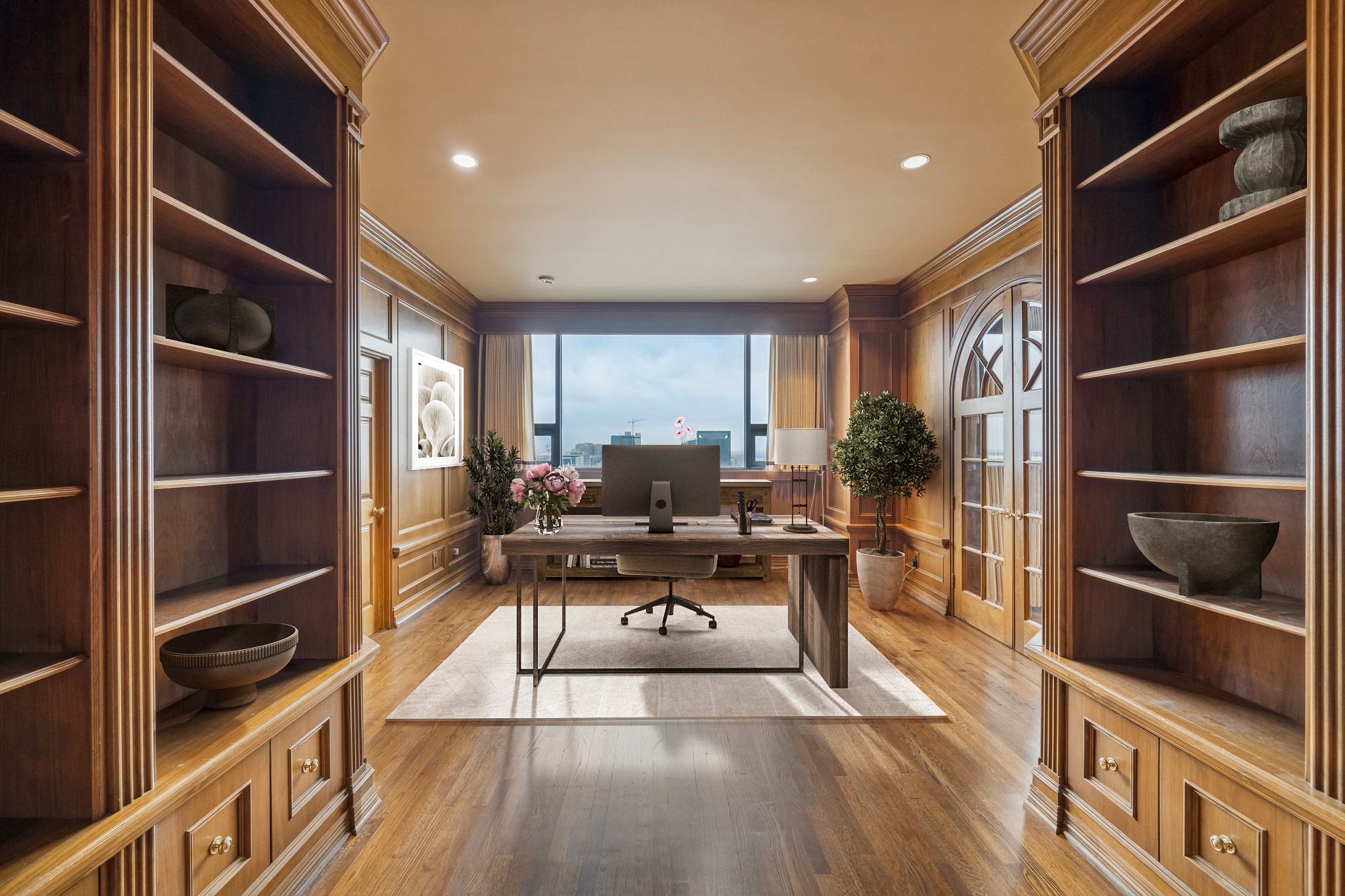 1111 Hermann Drive, Unit 28D Houston, TX 77004 - Photo 3 of 49 a living room with furniture a rug and a shelf