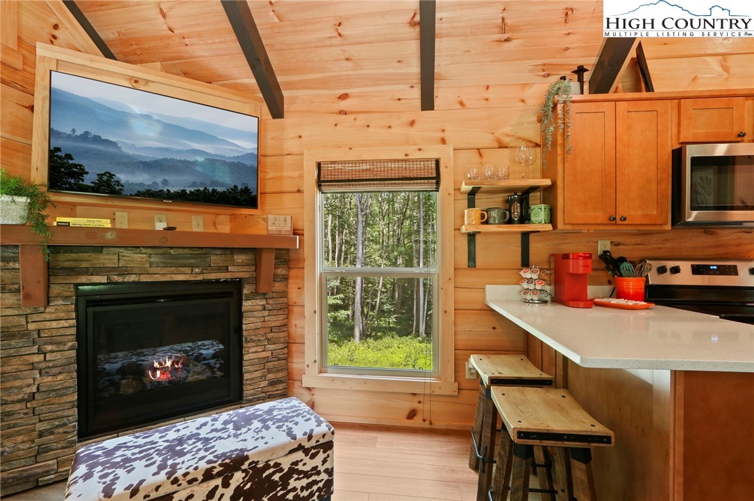 165 John Dotson Road Boone, NC 28607 - Photo 22 of 50 a living room with a fireplace a flat screen tv and a fireplace