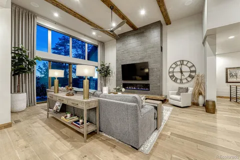 a bedroom with a bed and a fireplace