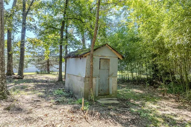 a view of a yard with trees