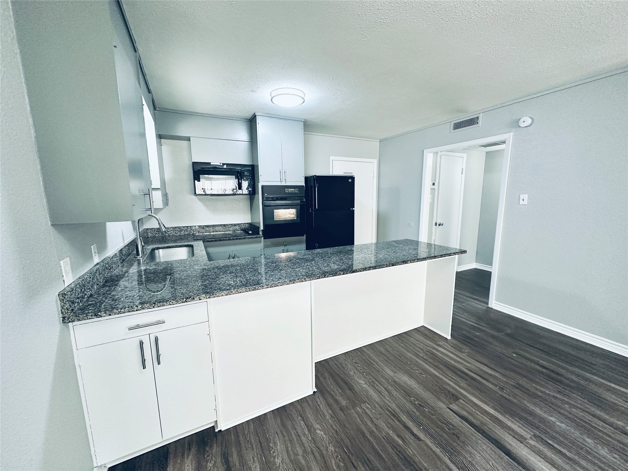 601 West 11th Street, Unit 121 Austin, TX 78701 - Photo 6 of 7 a kitchen with granite countertop a sink and cabinets