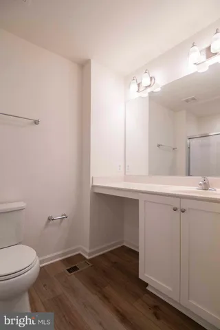 a bathroom with a sink a toilet a mirror and vanity