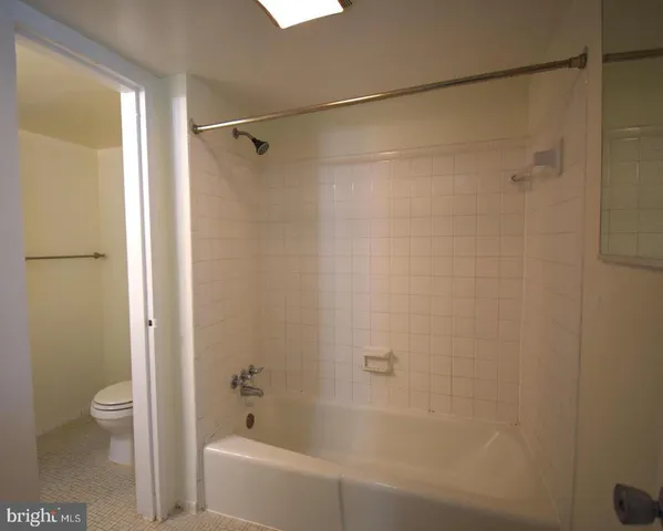 a bathroom with a shower and a toilet