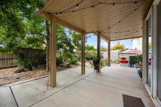 a view of a porch with garden