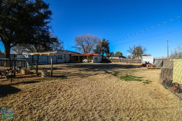 a view of a backyard with a large tree