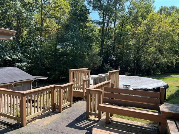 a view of a patio with two chairs