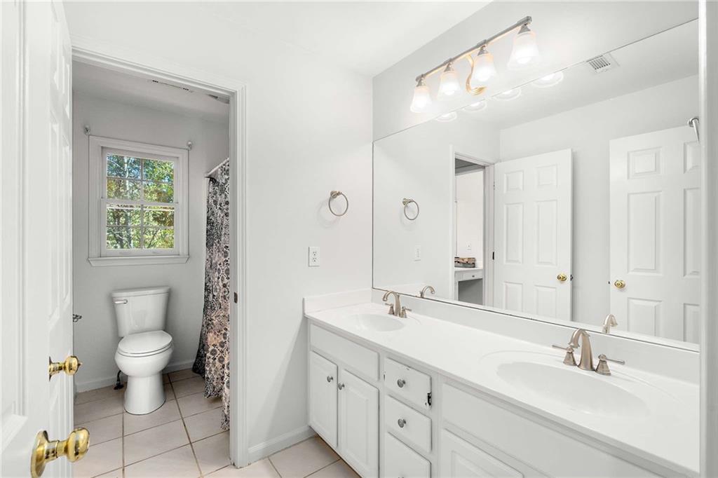 4200 Cherry Grove Road Ball Ground, GA 30107 - Photo 40 of 64 a bathroom with a double vanity sink a mirror and a toilet