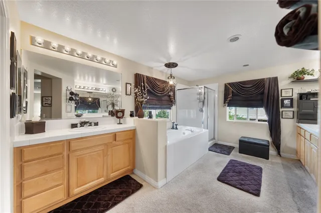 a large white room with stainless steel appliances a rug and a window