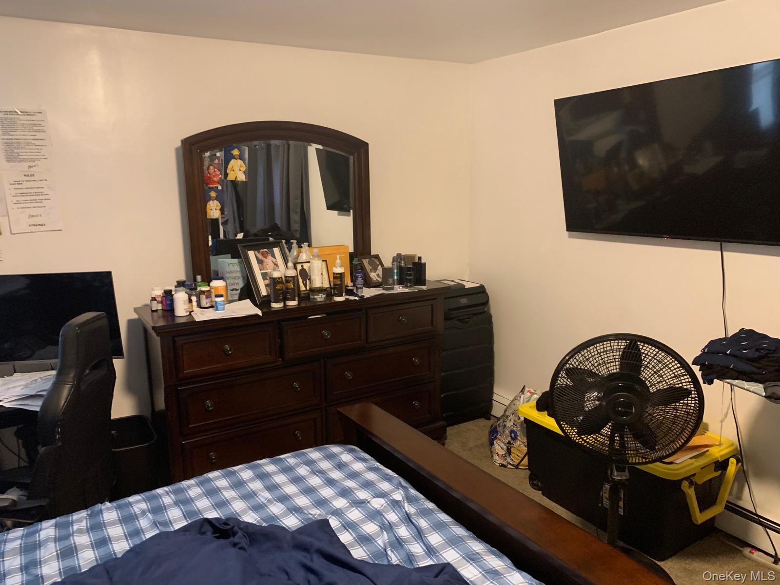 217-05 104th Avenue Queens, NY 11429 - Photo 18 of 43 a bedroom with a bed and a flat tv screen on dresser