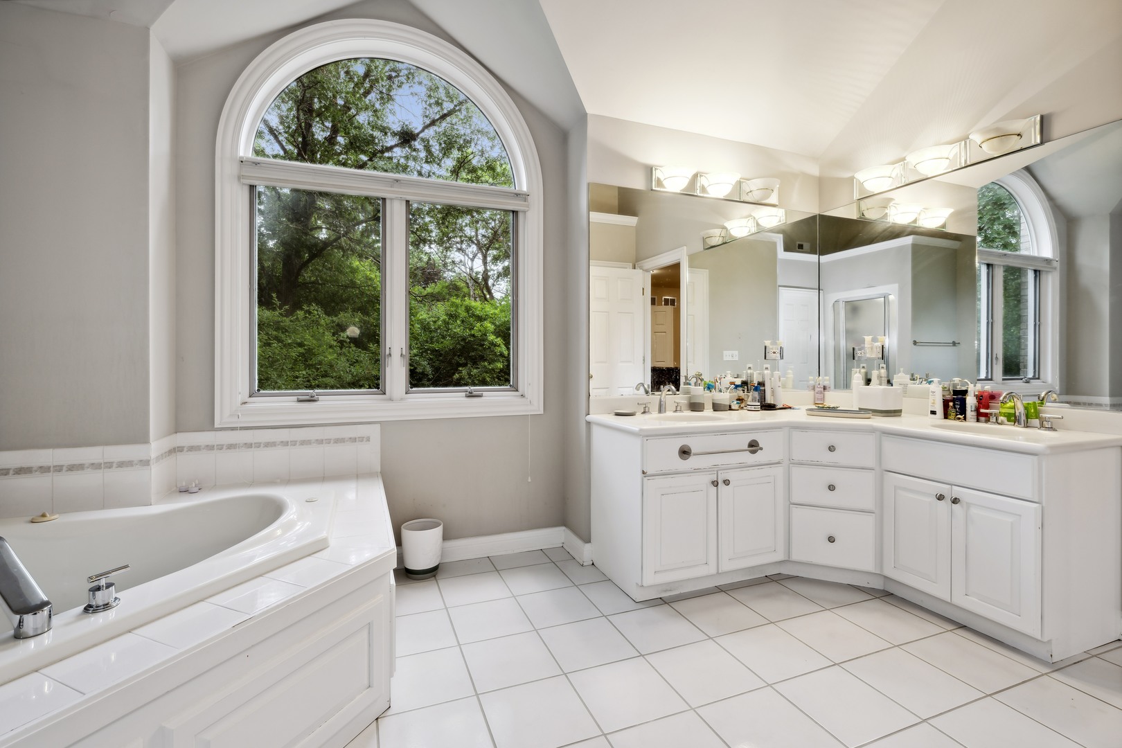 310 Belle Foret Drive Lake Bluff, IL 60044 - Photo 20 of 31 a spacious bathroom with a granite countertop sink mirror and a bathtub