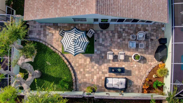 a front view of a building with outdoor area