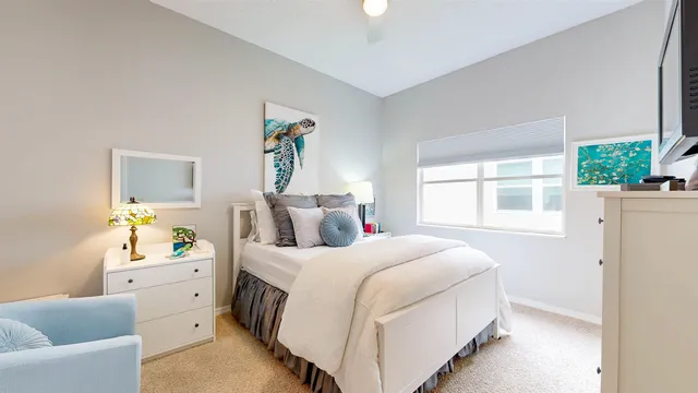 a workspace with furniture and window