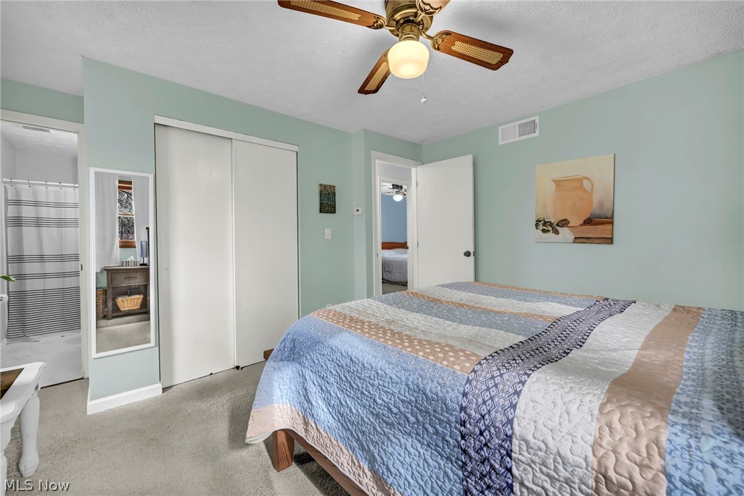 259 East Ohio Avenue Rittman, OH 44270 - Photo 22 of 41 Bedroom with a closet, carpet flooring, a ceiling fan, and a textured ceiling