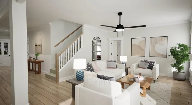 a living room with furniture