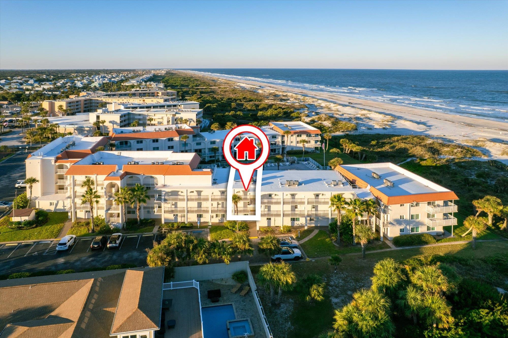 1 Ocean Trace Road, Unit 242 St. Augustine, FL 32080 - Photo 55 of 66 Bird's eye view of expansive beach and apartment complex