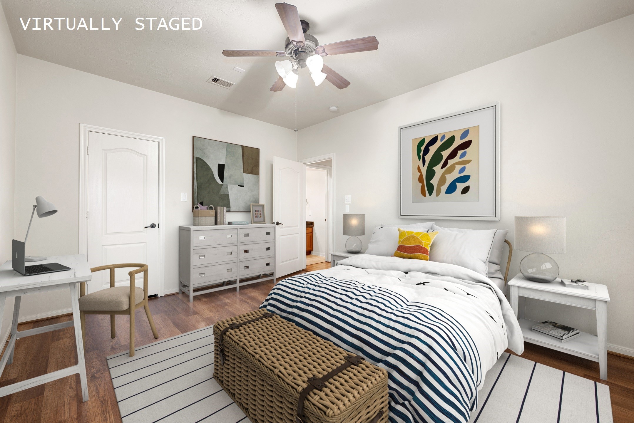 1353 Studer Street Houston, TX 77007 - Photo 27 of 35 a bedroom with a bed and a chandelier