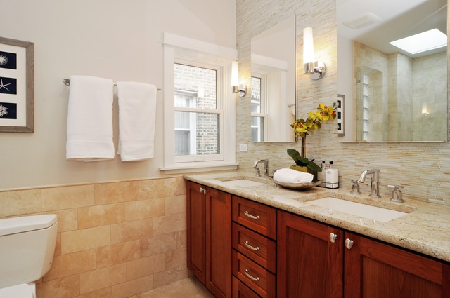 1457 West Rascher Avenue Chicago, IL 60640 - Photo 14 of 22 a bathroom with a granite countertop sink and a mirror
