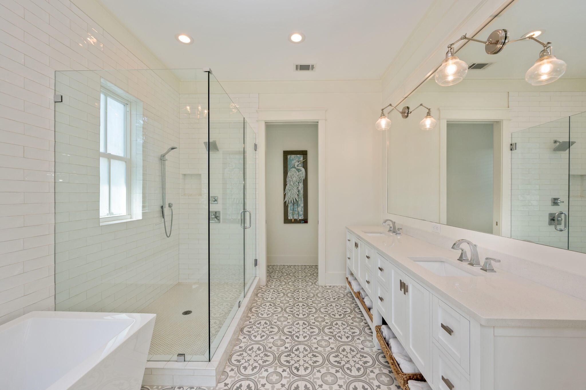 295 Matt's Way Santa Rosa Beach, FL 32459 - Photo 37 of 48 a bathroom with a double vanity sink a large mirror and shower