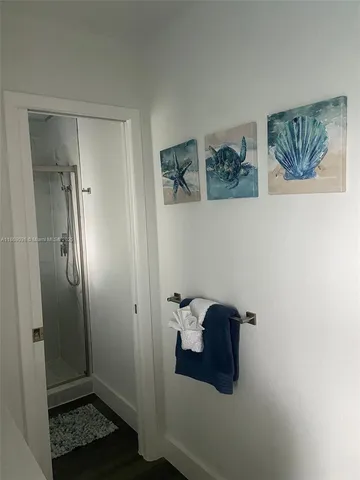 a bathroom with a mirror