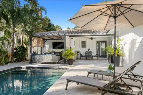a view of house with swimming pool and glass windows