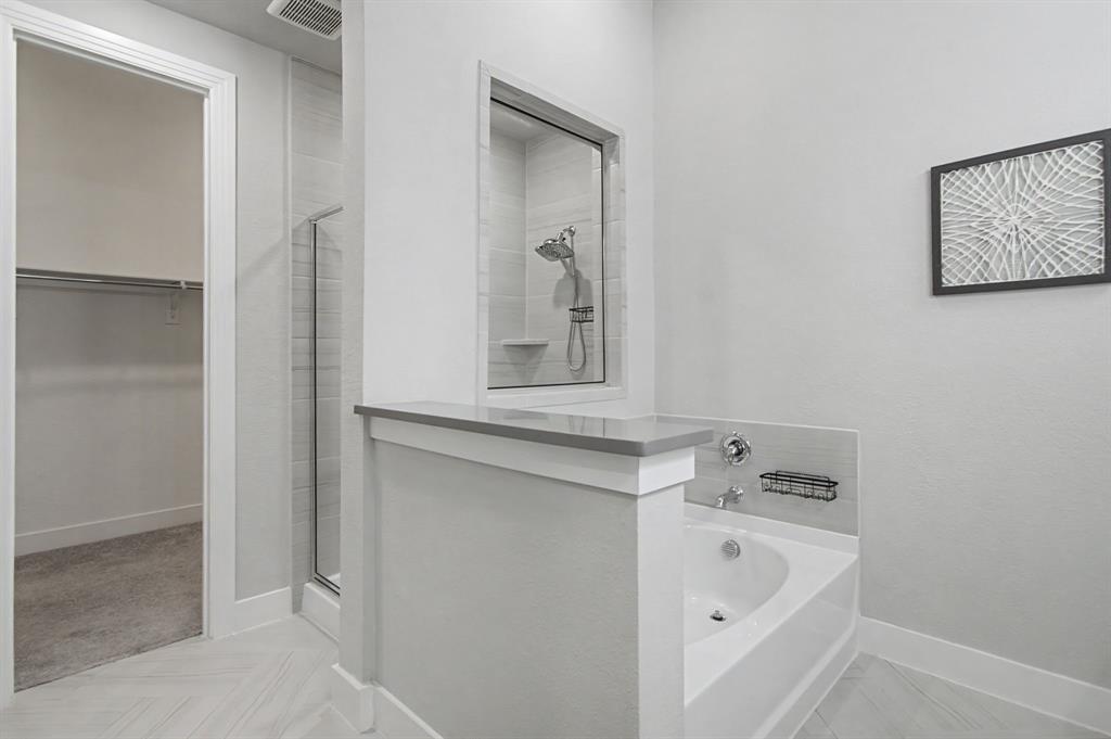 1101 Claiborne Drive Aubrey, TX 76227 - Photo 18 of 40 a bathroom with a bathtub sink and mirror