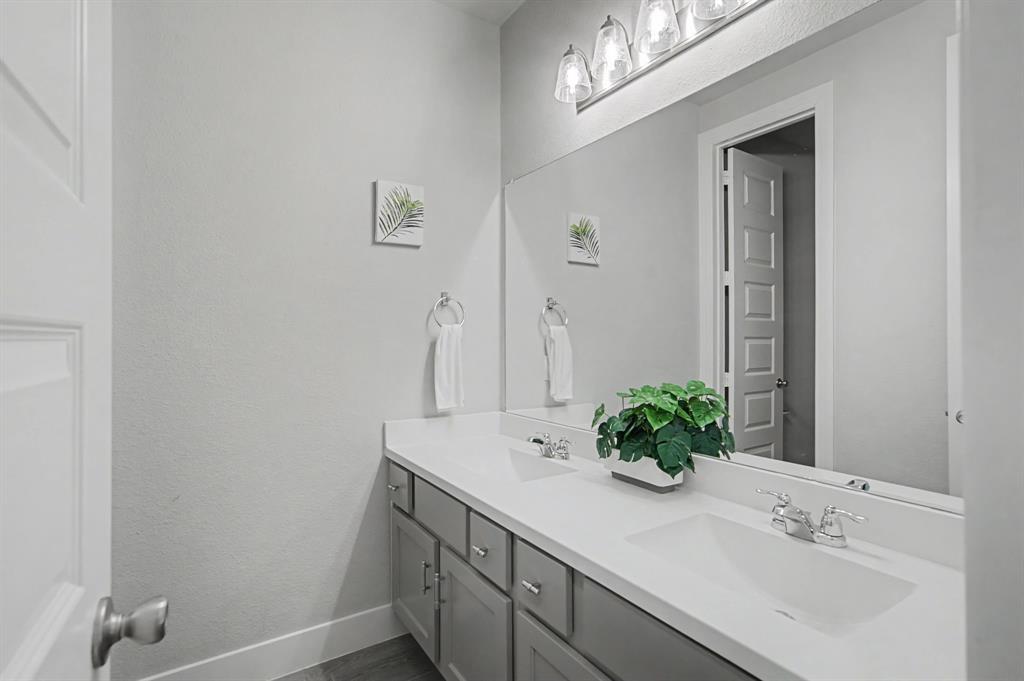 1101 Claiborne Drive Aubrey, TX 76227 - Photo 26 of 40 a bathroom with a sink and mirror