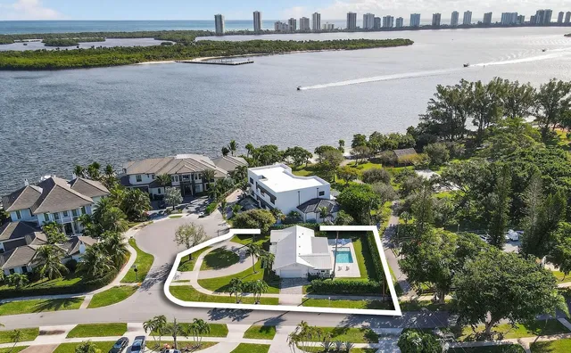 a view of a swimming pool with a garden and plants