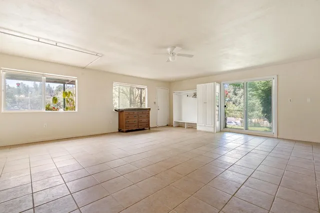 a garden view with a space