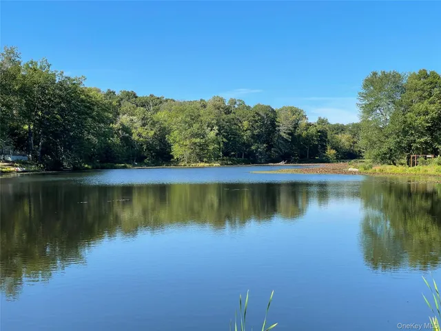 a view of a lake with a house in the background