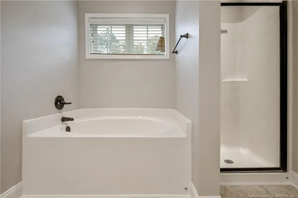 a bathroom with a bathtub