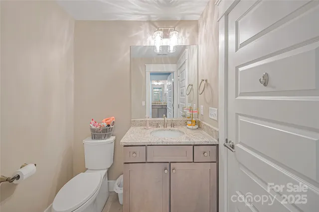 a bathroom with a sink vanity mirror and toilet