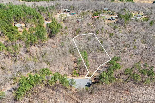 an aerial view of a house with a yard and trees