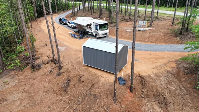 a view of a forest with a lake