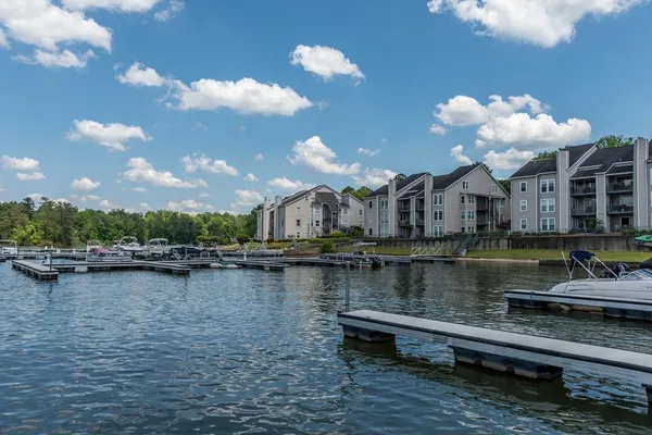 a view of a lake with houses