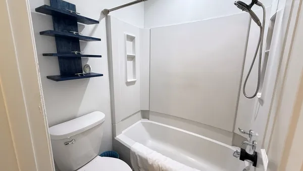 a bathroom with a toilet and a bathtub