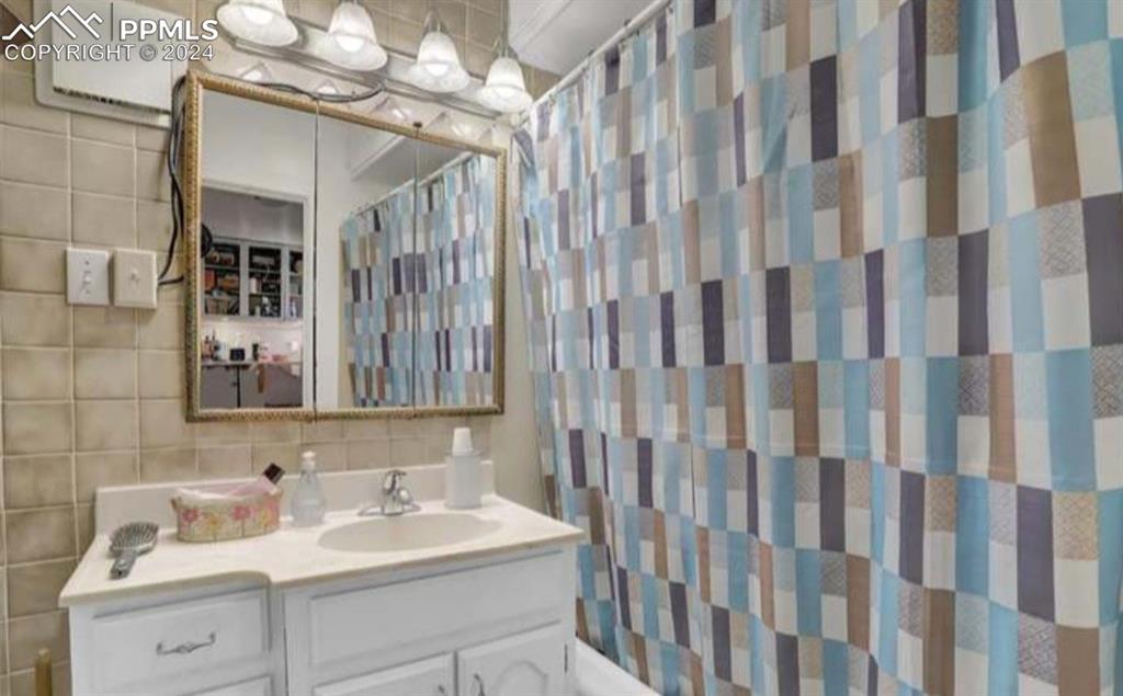 24119 Eccles Street Elbert, CO 80106 - Photo 11 of 23 a bathroom with a sink a mirror and a shower curtain