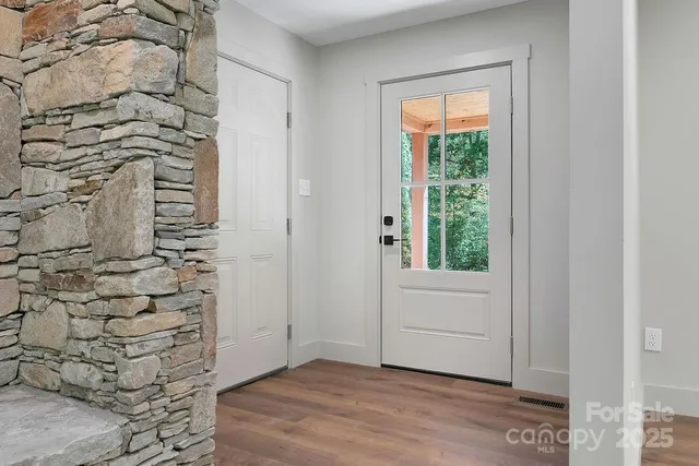 a view of wooden door