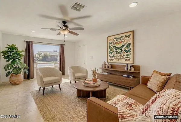 a living room with furniture