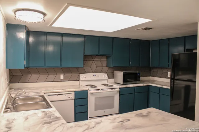 a kitchen with a sink cabinets and stainless steel appliances