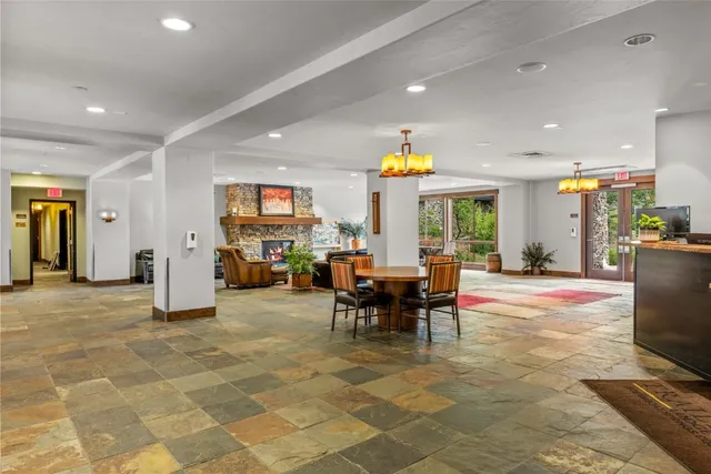 a view of a dining area with furniture