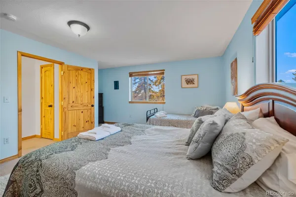 a bedroom with a bed and dresser