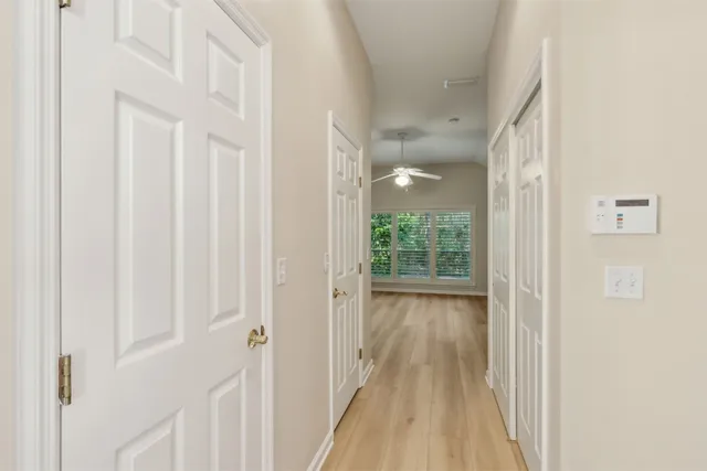 a view of a room with racks on the wall