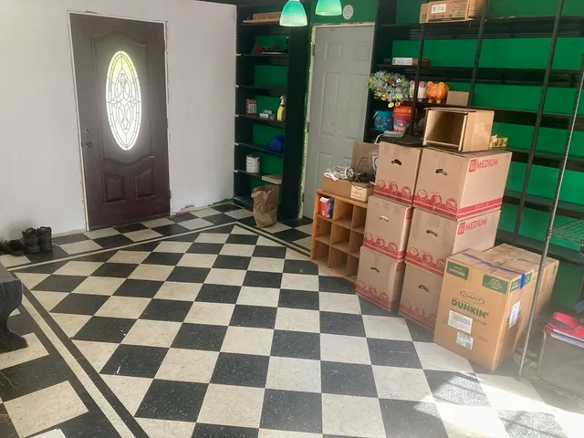 a black and white checkered floor