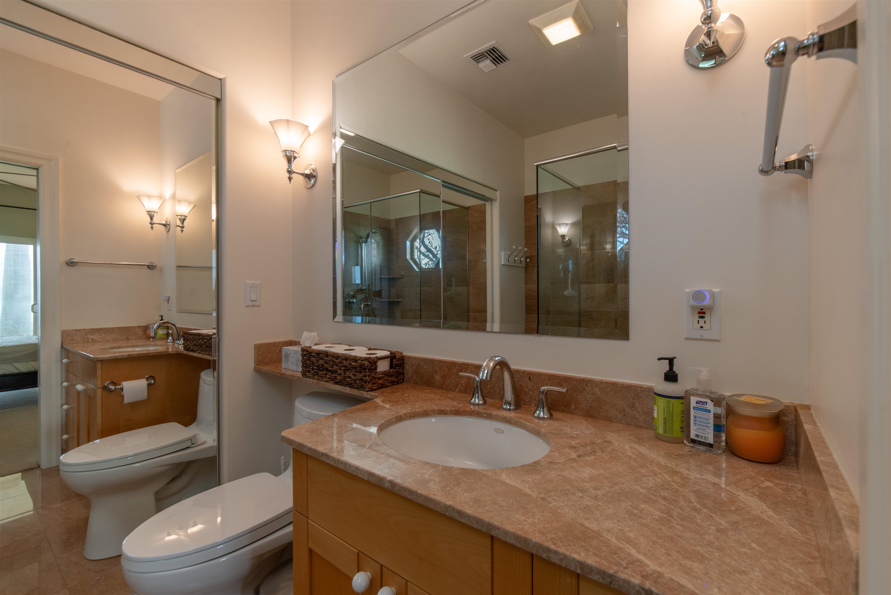 2345 Omaopio Road Kula, HI 96790 - Photo 13 of 23 a bathroom with a granite countertop sink toilet and shower