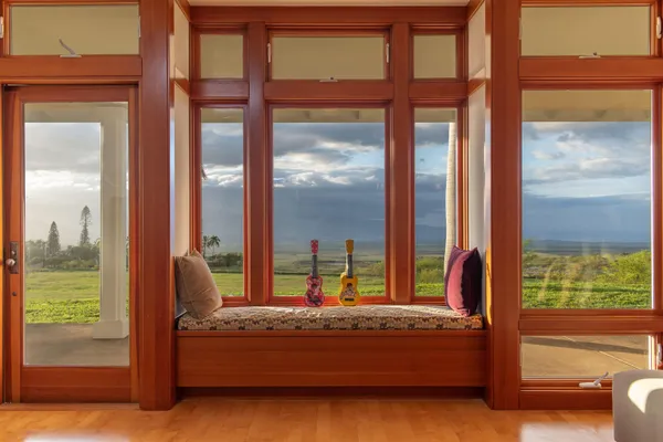 a living room with a large window