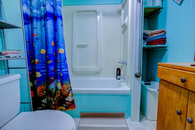 a bathroom with a bathtub and a shower